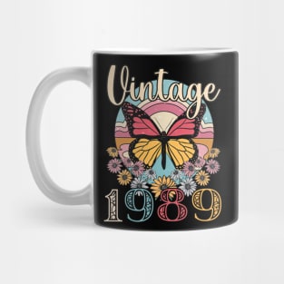 Floral Butterfly Retro Vintage 1989 34th Birthday Mug